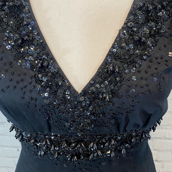 FRENCH CONNECTION Black Wizadora Beads Sleeveless V Neck Dress-0 - Picture 4 of 9